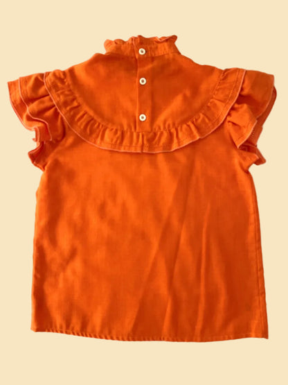 Short sleeve orange ruffled blouse- Vintage deadstock