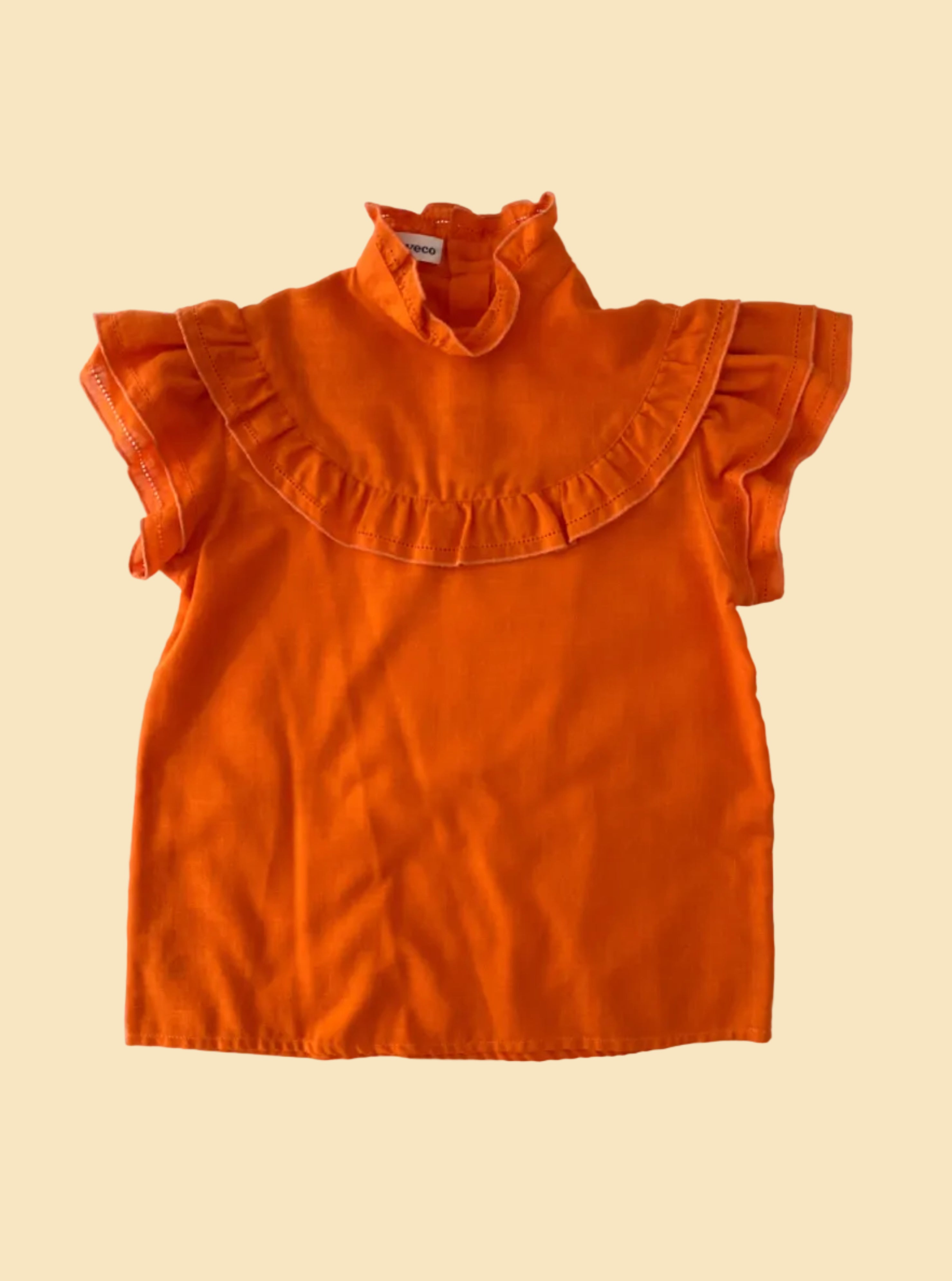 Short sleeve orange ruffled blouse- Vintage deadstock