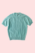 Light teal short sleeve knitted top- Vintage deadstock
