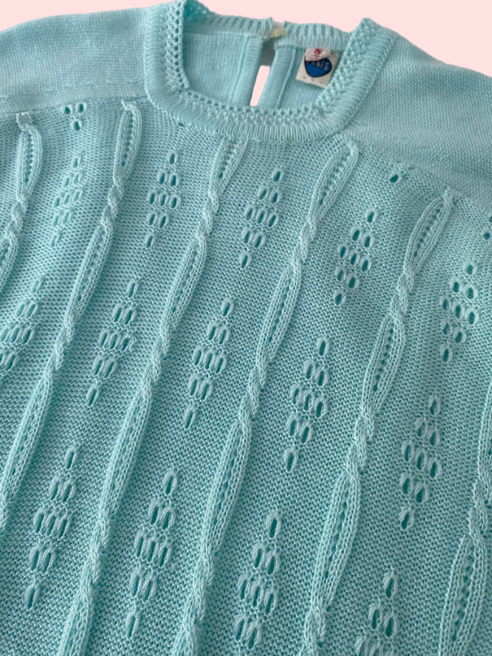 Light teal short sleeve knitted top- Vintage deadstock