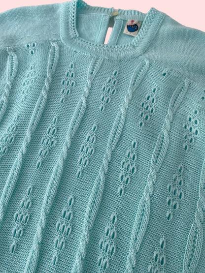 Light teal short sleeve knitted top- Vintage deadstock