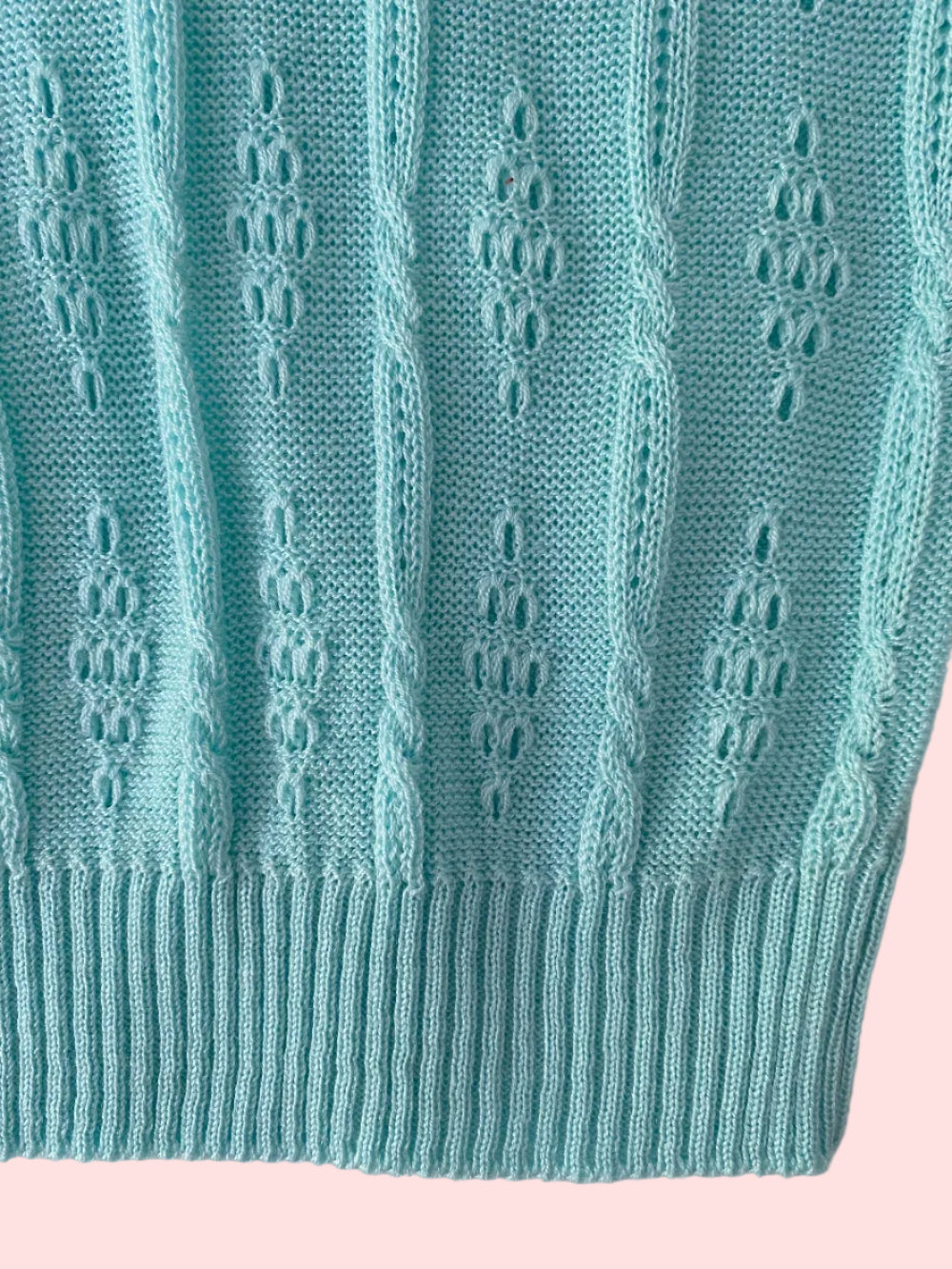 Light teal short sleeve knitted top- Vintage deadstock