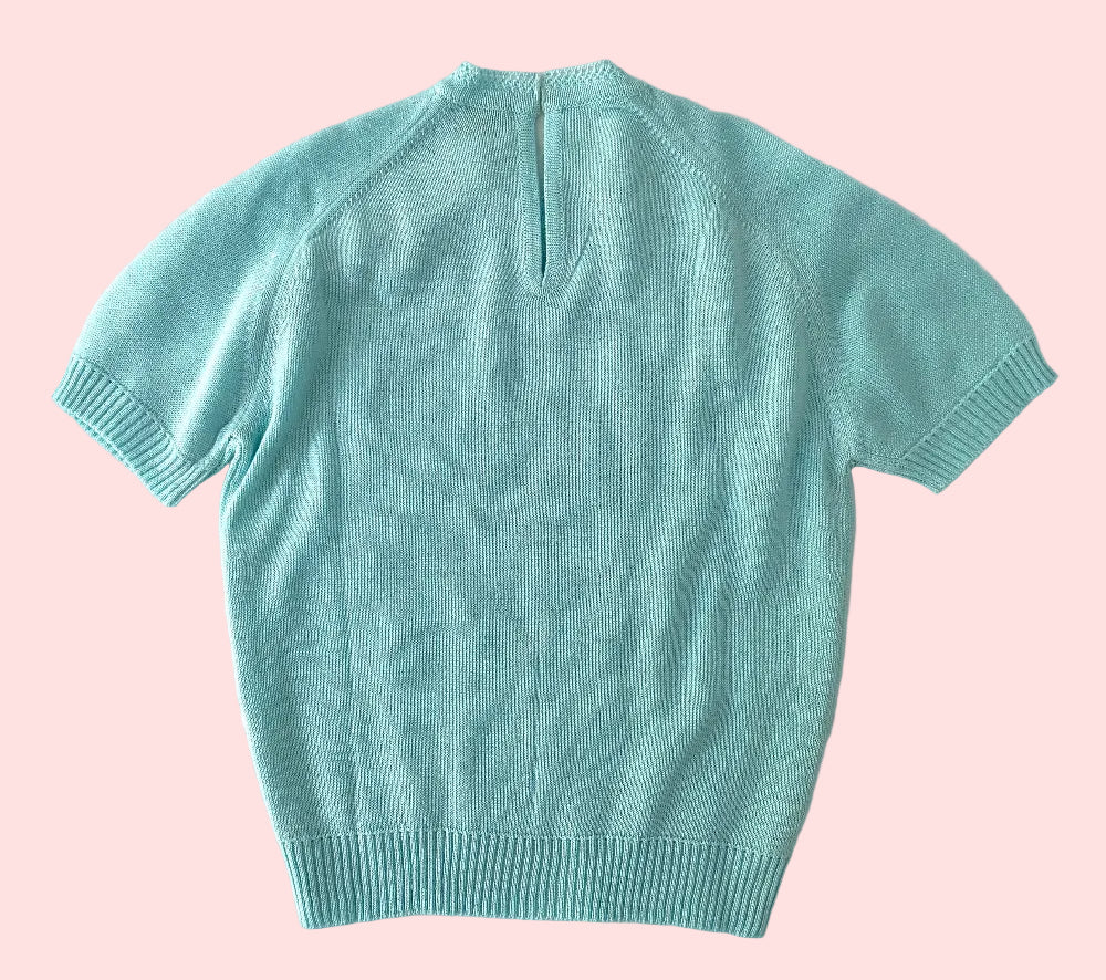 Light teal short sleeve knitted top- Vintage deadstock