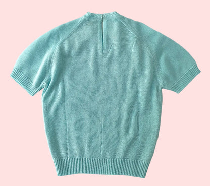 Light teal short sleeve knitted top- Vintage deadstock