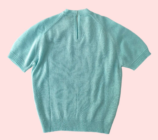 Light teal short sleeve knitted top- Vintage deadstock