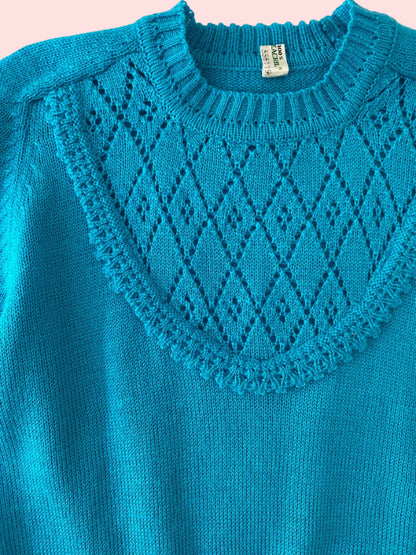 Turquoise short sleeve knitted top- Vintage deadstock