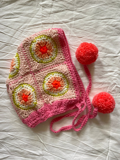 Poppy hand knitted Bonnet/ Hood- Pinks- Teen 12T/ Adult