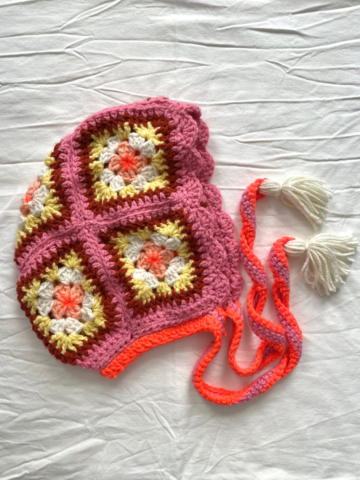 Poppy hand knitted Bonnet/ Hood- Neon- Teen 12T/ Adult