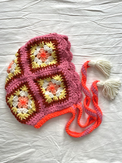 Poppy hand knitted Bonnet/ Hood- Neon- Teen 12T/ Adult