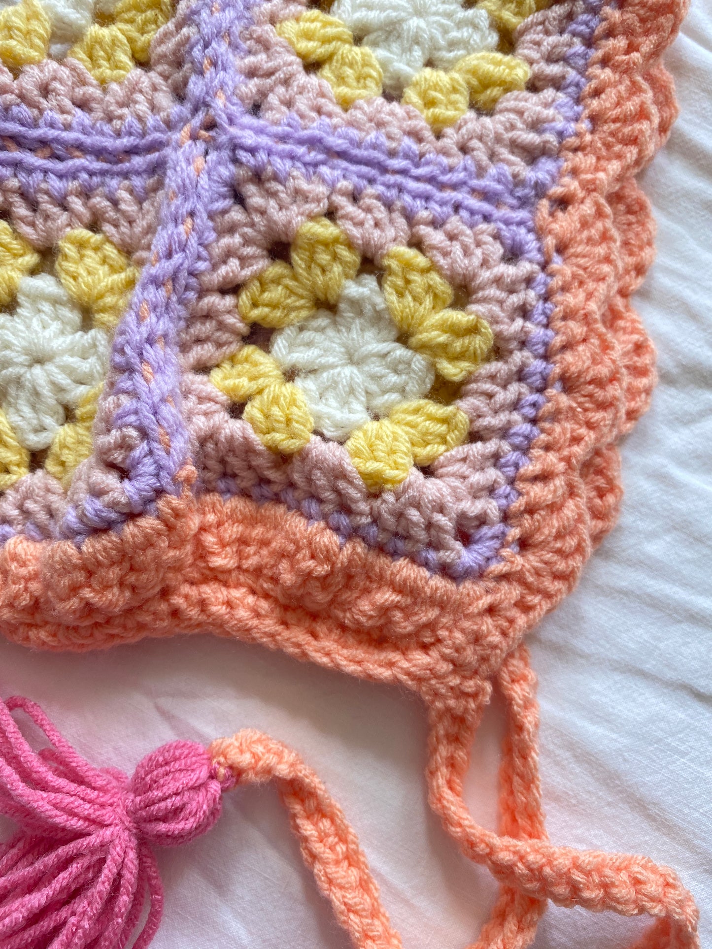 Poppy hand knitted Bonnet- Pastels- Kid 4/ 10T