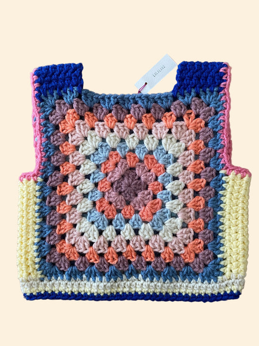 Marvelous Crochet Vest- Blue & Yellow- 4/6T