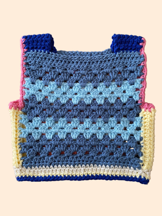 Marvelous Crochet Vest- Blue & Yellow- 4/6T
