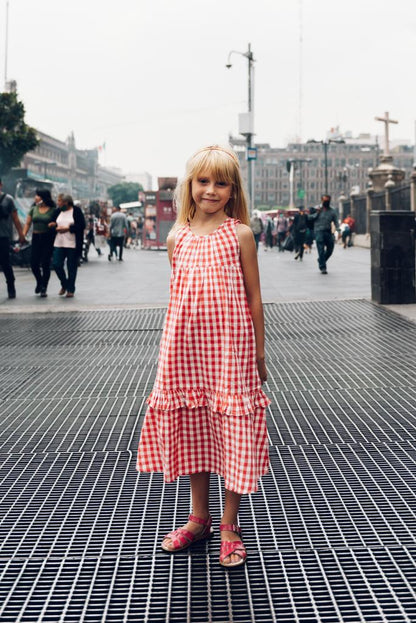 GIRL DRESS- Colette Strawberry gingham girl maxi dress