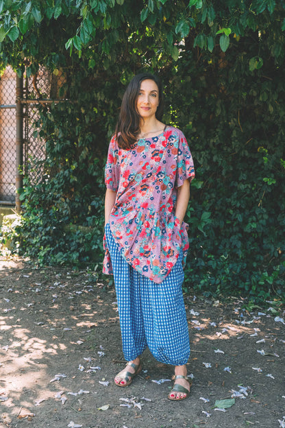 Carmen WOMAN pants Gingham Blue